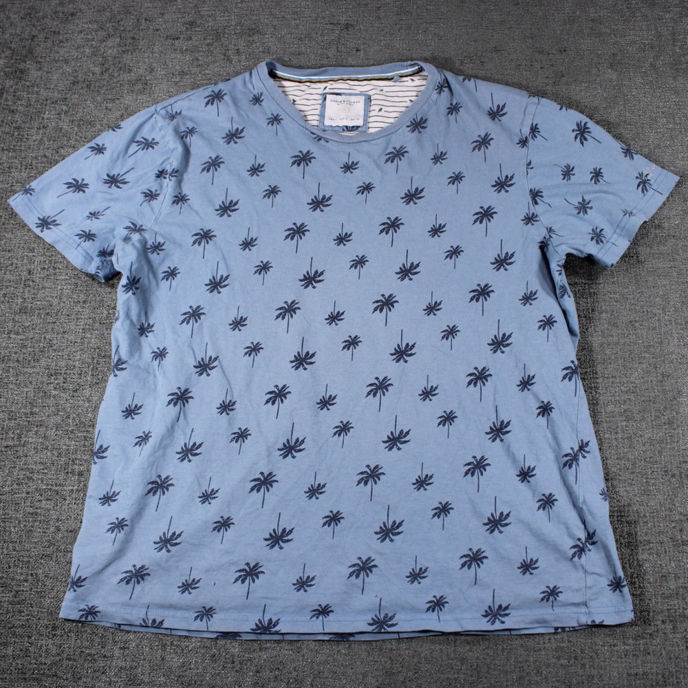 Denim & Flower Ricky Singh Mens Blue Palm Tree Print T-Shirt Size Large Tropical